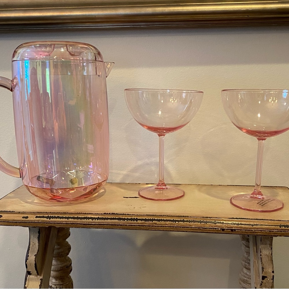 Elegant Pink Plastic Pitcher and Goblet Set